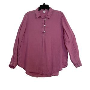 Sigrid Olsen Women’s Linen Popover Tunic Shirt Roll Tab Sleeve XL Pink